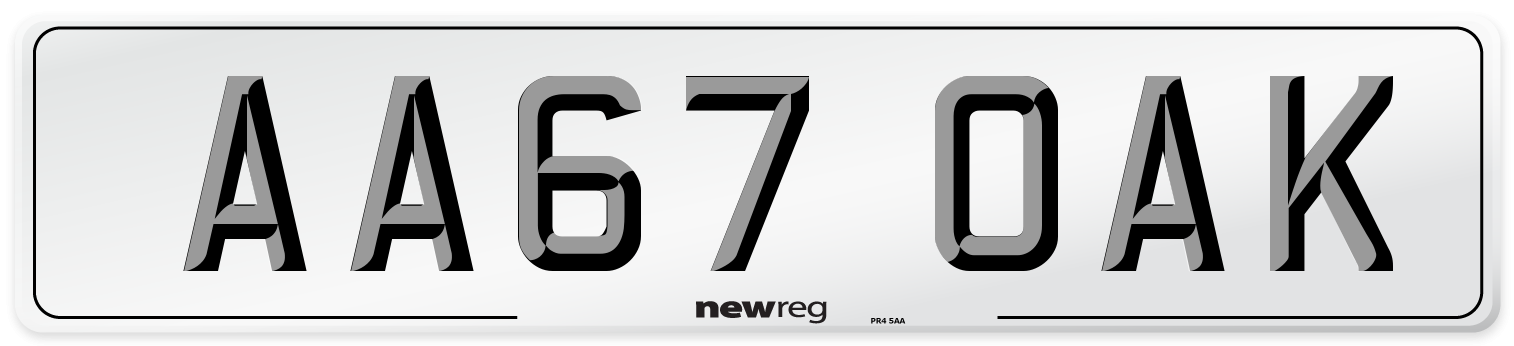 AA67 OAK Number Plate from New Reg